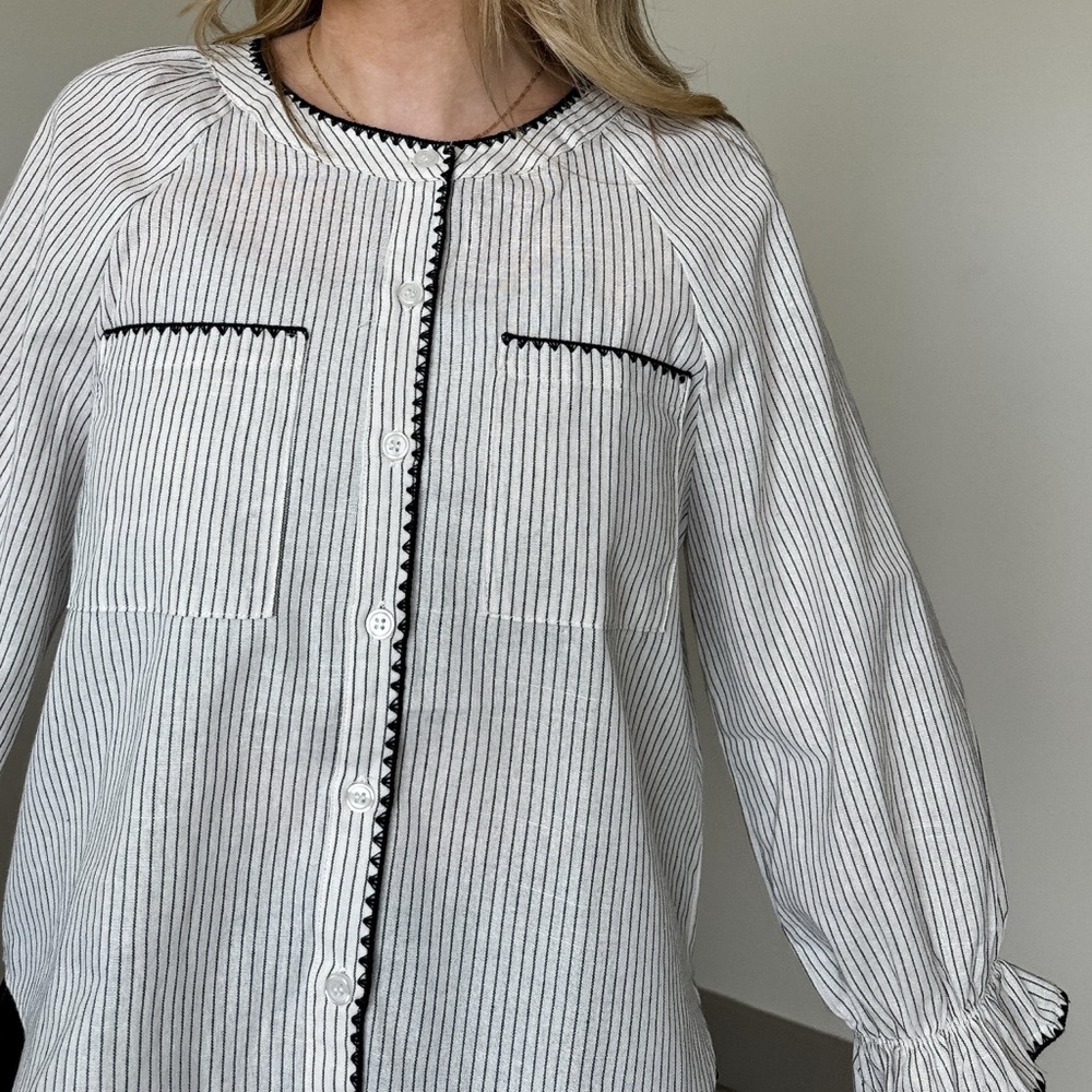 Elegant Black and White Striped Button Down Shirt